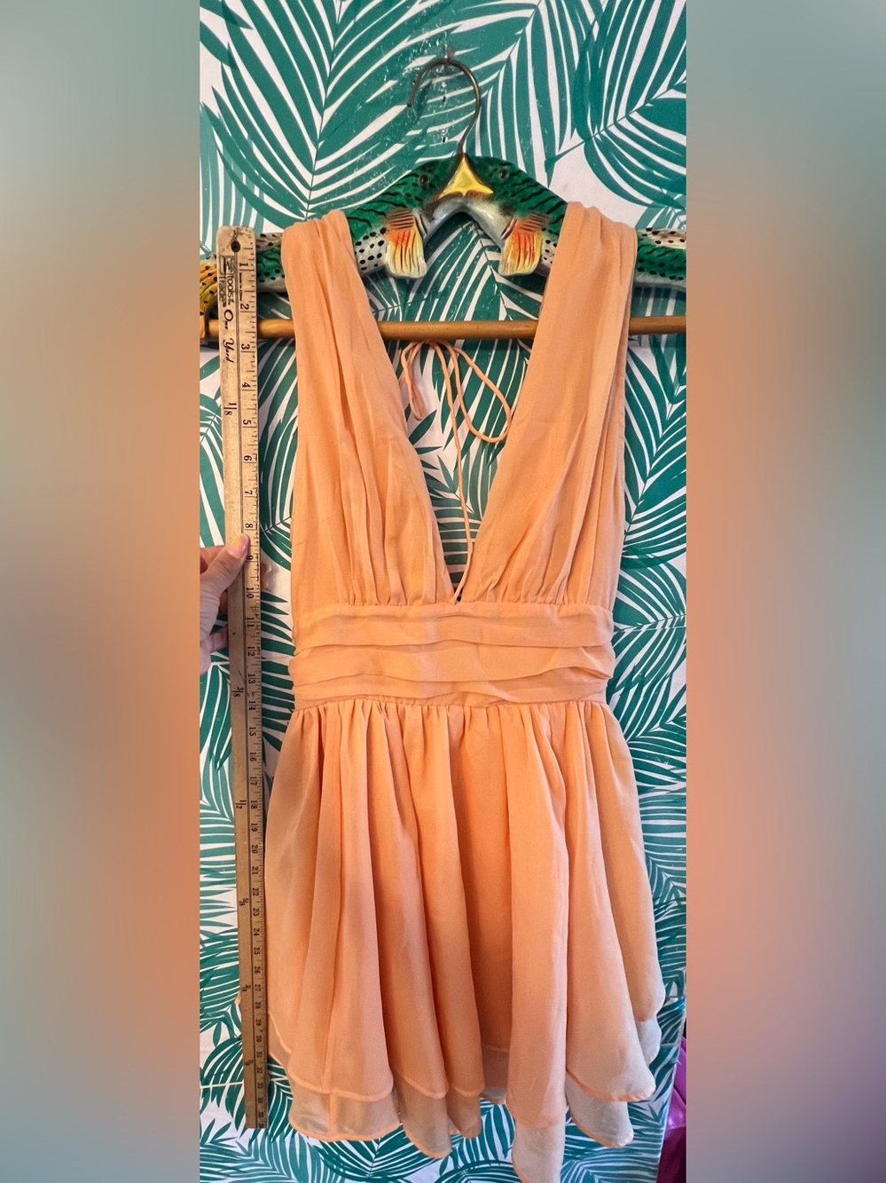 Abercrombie & Fitch Orange plunge mini dress pleated waist & flowing skirt sz XS - Picture 10 of 11